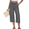thumbnail image 6 of cFmduc Womens Summer Capri Pants Wide Leg Elastic Waist Casual Business Pants Loose Work Lounge Trousers with Pockets, 6 of 9
