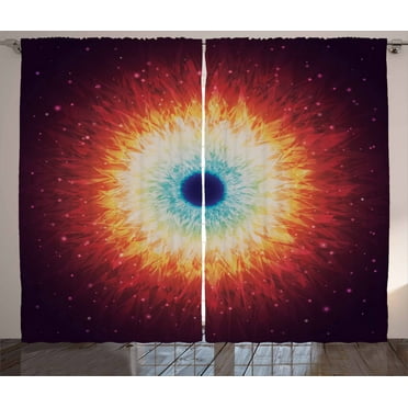Ambesonne Space Curtains 2 Panel Set, Galaxy with Stars, 108" x 90", Orange Blue