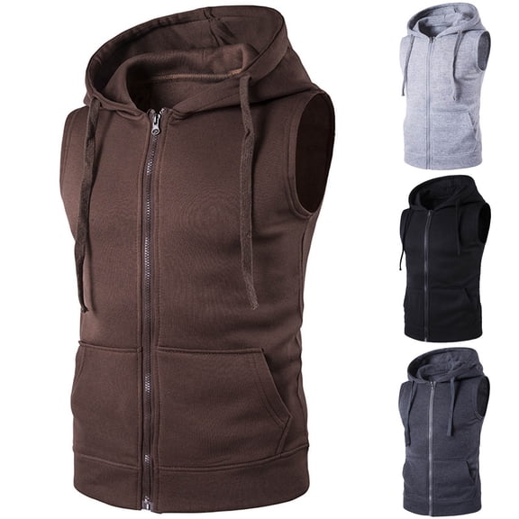 Fengqque Men's Sleeveless Hoodie Casual Slim Fit Zip Up Drawstring Plain Tank Top Hooded Vests with Pockets Gray XL(XL)