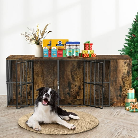 INNVELLO 78.7“ Large Dog Crate Furniture With Cabinet And Removable Divider