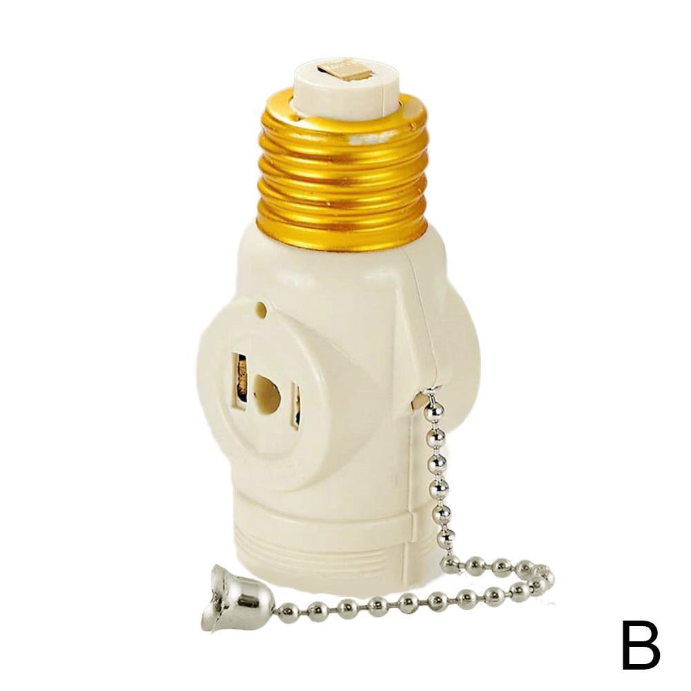 Screw Base Light Bulb Socket w/ Pull Chain Switch Converter to 2 AC Outlets 