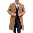 thumbnail image 5 of Men Lapel Single Breasted Mid‑Length Coat Long Sleeve Button Overcoat with Patch Pocket,Warm Windproof Winter Outdoor Outwear,Brown,L, 5 of 6