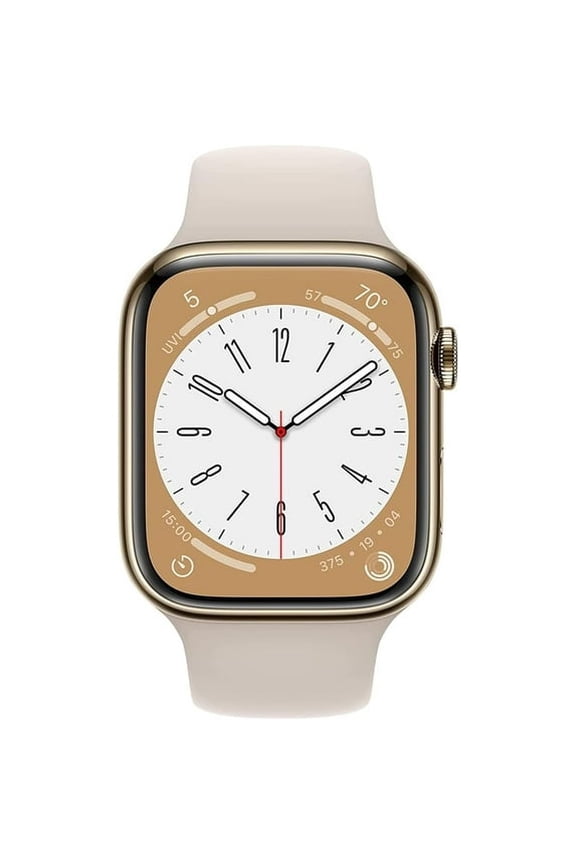 Restored Apple Watch Series 8 GPS + Cellular 41mm Gold Stainless Steel Case with Starlight Sport Band - S/M. Fitness Tracker, Blood Oxygen & ECG Apps, Always-On Retina Display (Refurbished)