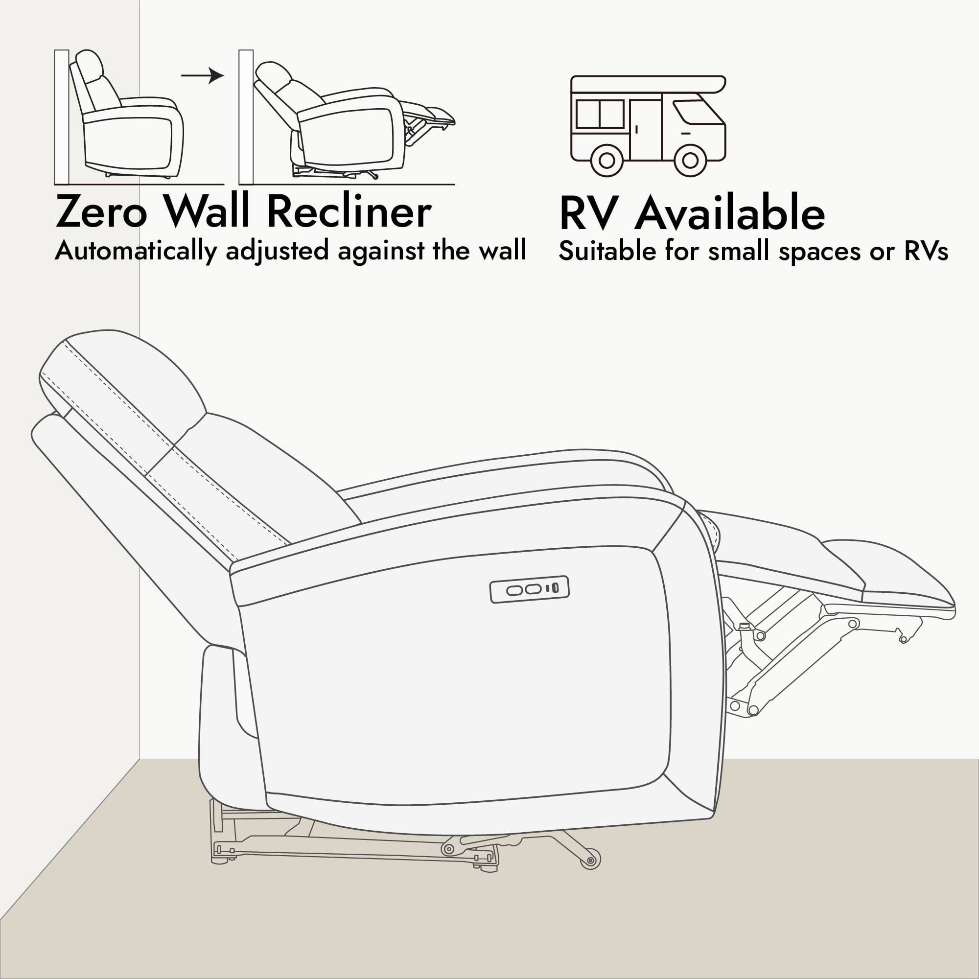 CHITA Electric Power Recliner, Zero Wall Hugger Recliners RV Recliners for Small Space Living Room, Faux Leather Single Sofa Chair with Adjustable Headrest USB&Type-C Charge