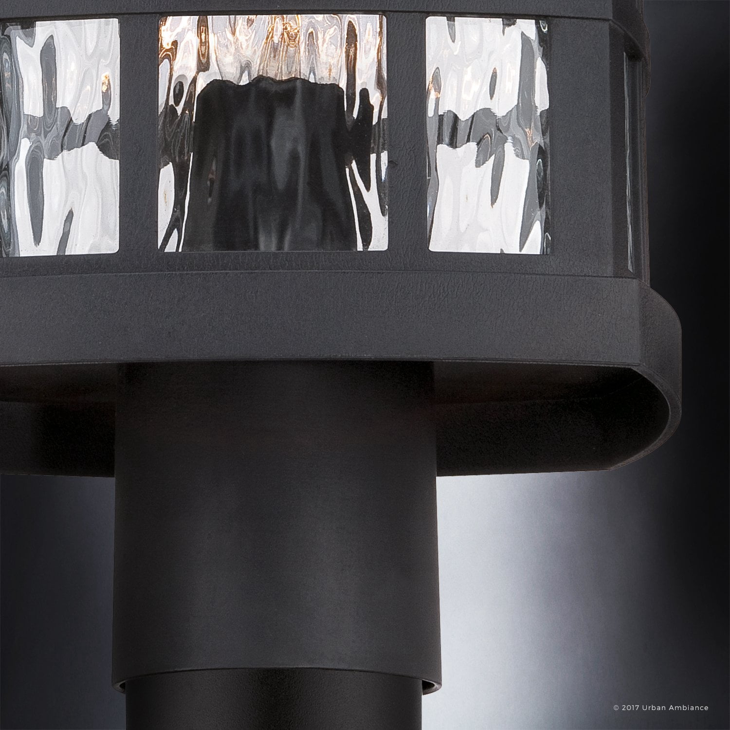 Urban Ambiance Luxury Craftsman Outdoor Post Light, Medium Size: 16.5"H x 9.5"W, with Tudor Style Elements, Highly-Detailed Design, High-End Black Silk Finish and Water Glass, UQL1246