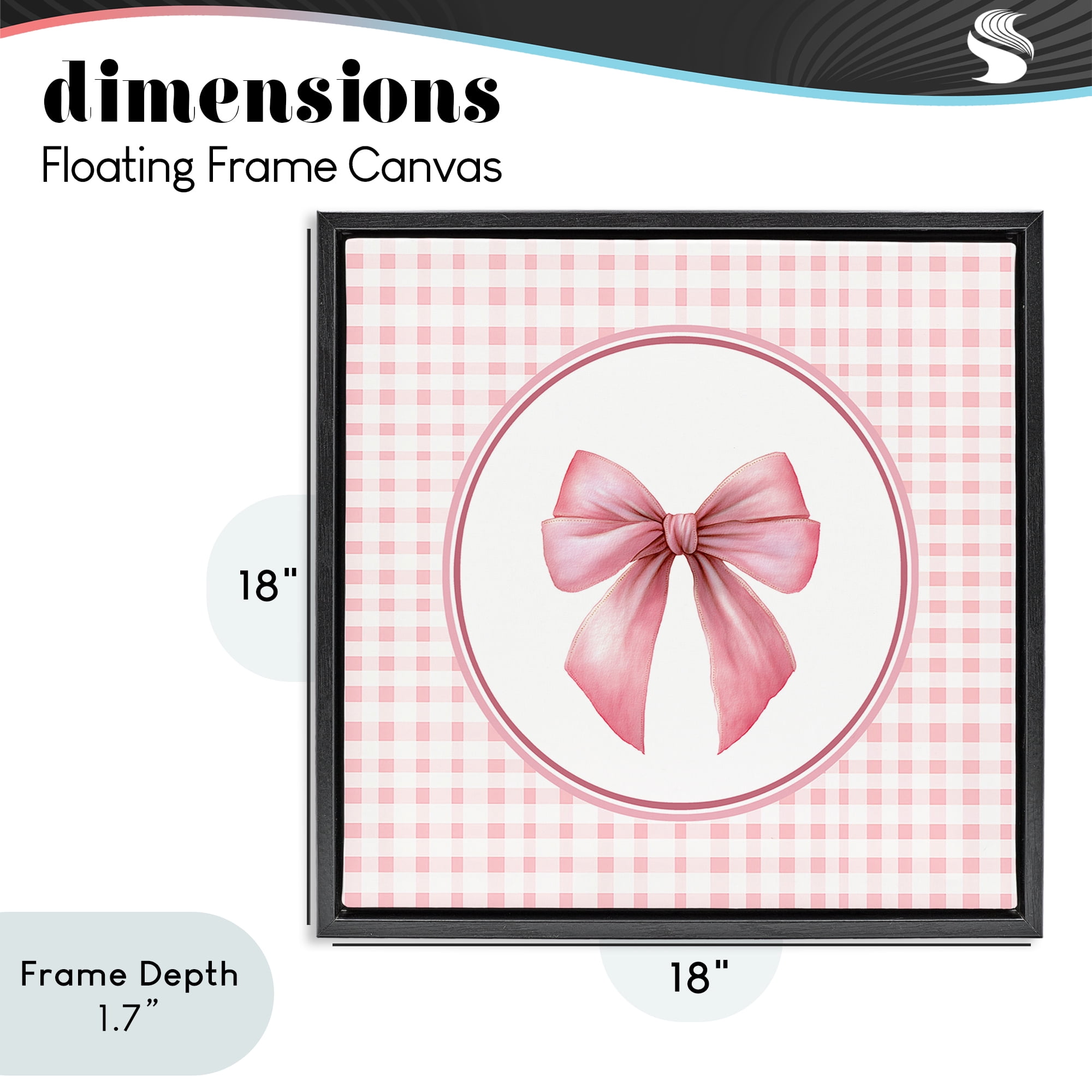 Stupell Industries Pink Bow with Circular Gingham Black Framed Floater Canvas Wall Art, design by Christine Simpson Art