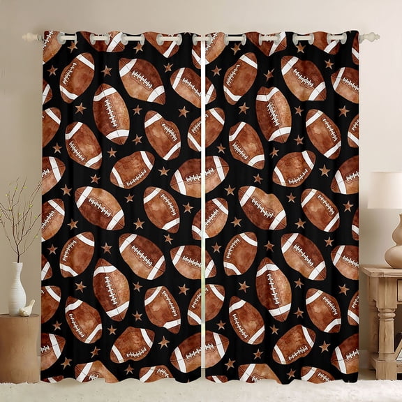 Erosebridal Brown Rugby Stars Print Black Out Curtains,American Ball Football Theme Curtains Pack of 2 (42x63 Each) For Kids