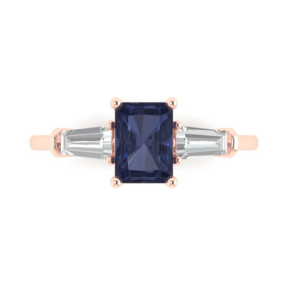 Three-Stone Engagement Ring for Women - 1.5ct Simulated Blue Sapphire in 18K Rose Gold Promise Ring