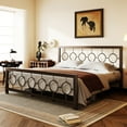 thumbnail image 3 of Amolife King Size Bed Frame, Heavy Duty Metal Platform Bed with Vintage Circular Headboard & Footboard, Brown, 3 of 10