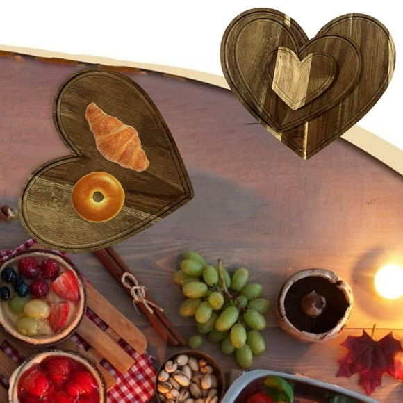Heart Shaped Wooden Serving Board for Cheese Platters and Charcuterie Displays with Decorative Edge 3PCS