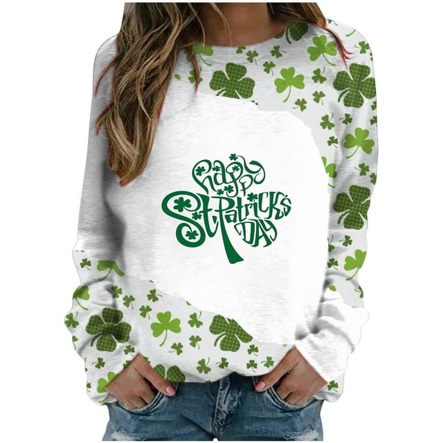 Pompotops Mode de la Saint-Patrick Chandail en Molleton Décontracté à Manches Longues Col Rond Imprimé pour Femmes Blouse en Solde