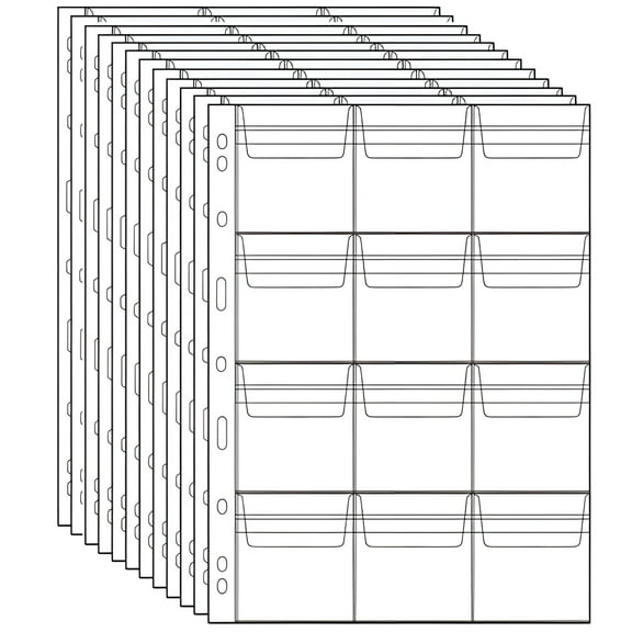 Trianu 12 Pocket Coin Pages, 10 Sheets Plastic Coin Holders Stamp Collector Supplies Multi-Use Stamp & Collectibles Holder for Coin Stamp Currency Collection