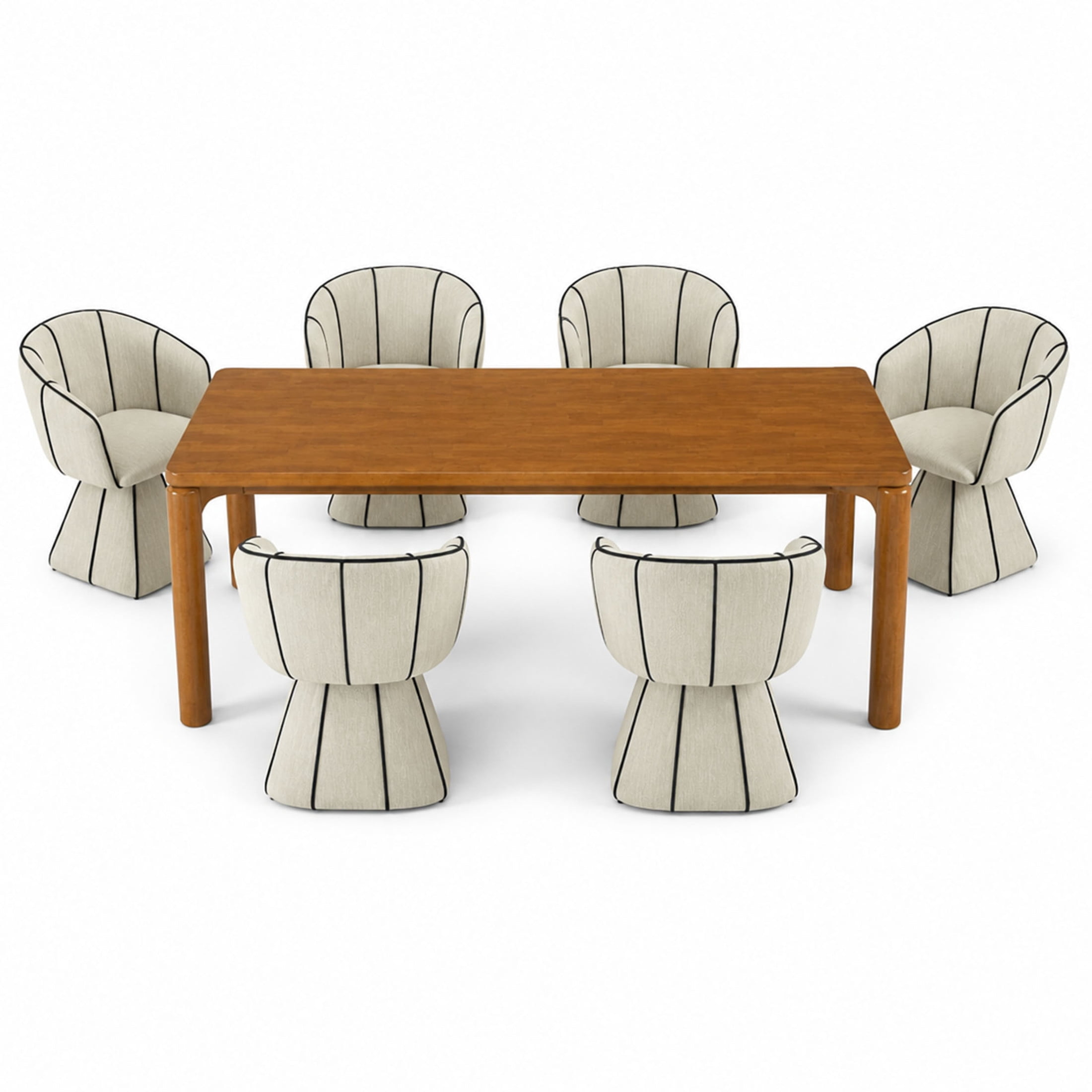 Christopher Knight Home 7-Piece Modern Dining Set with Swivel Chairs and Wood Table, Beige+Black+Walnut