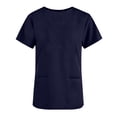 thumbnail image 6 of Plus Size Women's Scrub Top - Solid Color V-Neck Short Sleeve Medical Workwear Shirt with Pockets, Medical Work Uniform for Healthcare, Nursing, Hospital,XL_Z-Dark Blue, 6 of 7