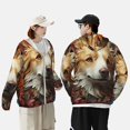 thumbnail image 4 of Daiia Vintage Colorful Flower Puppy UPF 50+ Sun Protection Hoodie Jacket Lightweight Long Sleeve Sun Shirt for Women Men with Pocket Hiking Outdoor-3X-Large, 4 of 7