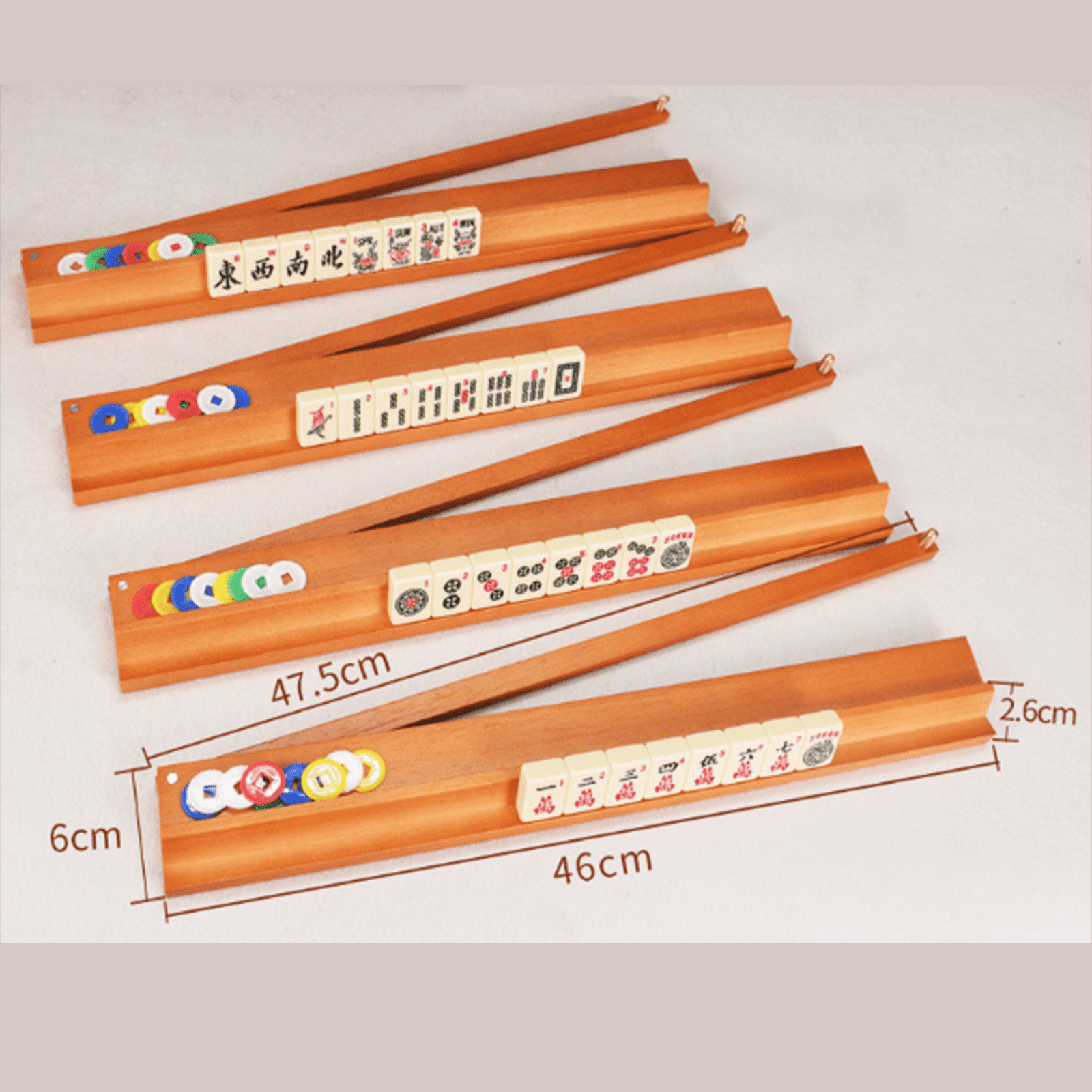 4 Pack Mahjong Game Rack Solid Wood Organizer Smooth Push Rod for Family Parties Gatherings