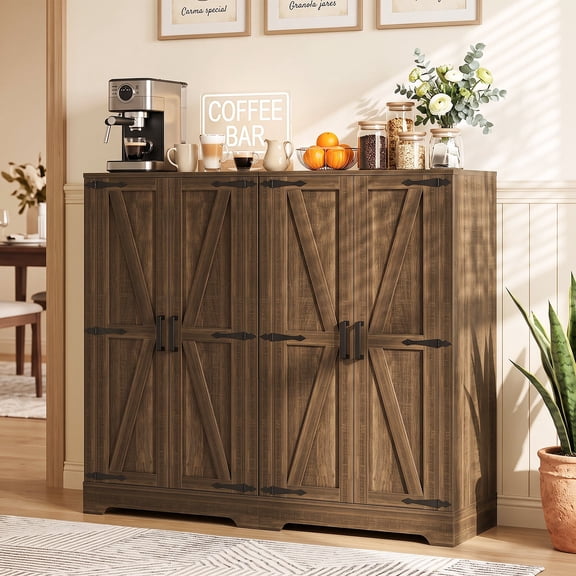 Homieasy 44'' W Pantry Storage Cabinet Set of 2, 43.3'' Tall Small Farmhouse Pantry with Adjustable Shelves for Dining/Kitchen/Bathroom, Weathered Brown