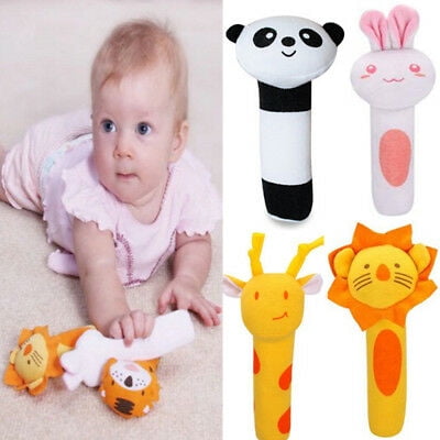 Soft Sound Animal Handbells Newborn Baby Child Funny Toys Plush Squeeze Rattle 