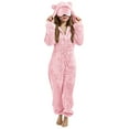 thumbnail image 3 of MKOSPLRT Fuzzy Jumpsuit for Girl 5-15Y Eye Mask Bear Ear Hooded Fleece Onesies Pajamas Warm Sherpa Sleepwear Zip Up Playsuit Loungewear, 3 of 8