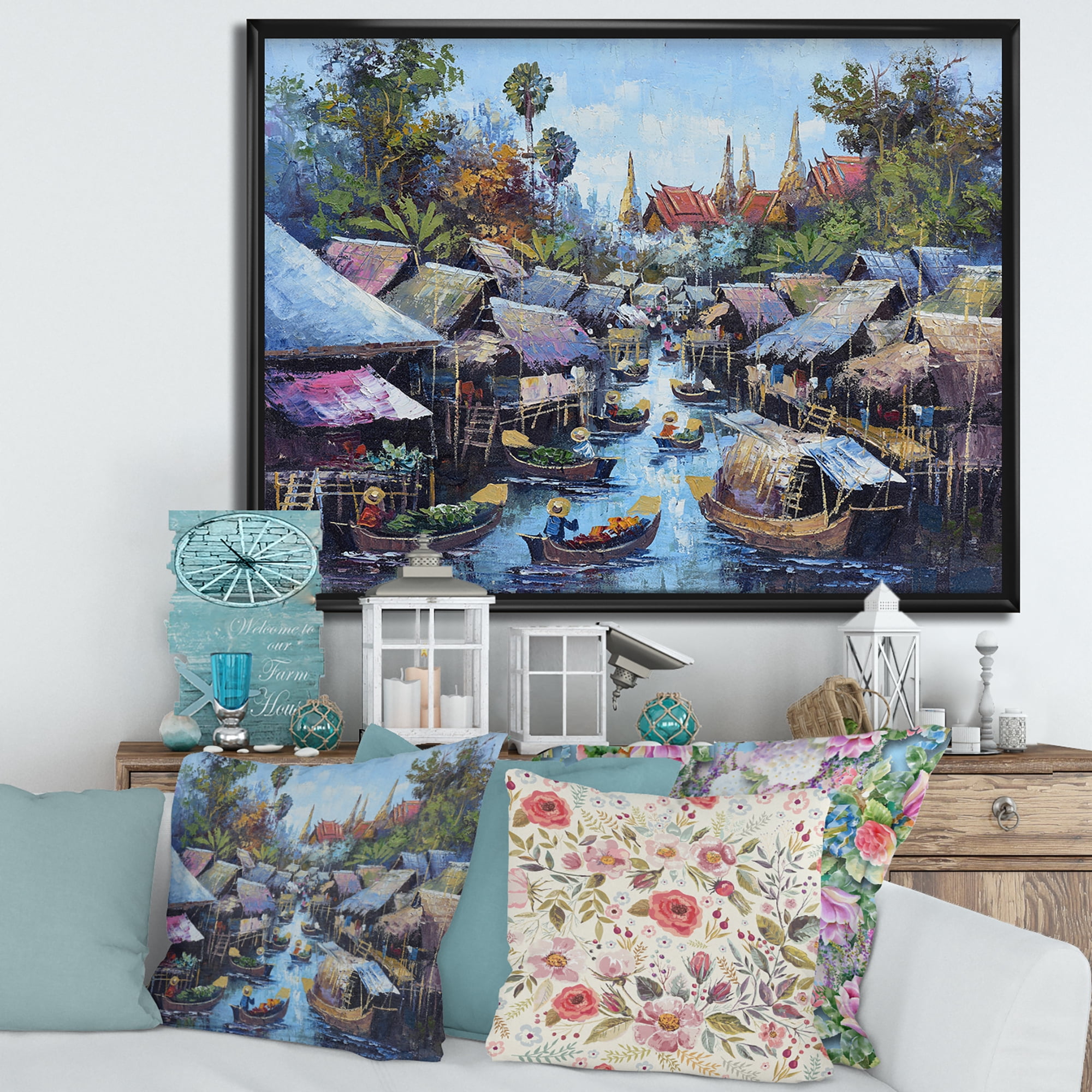 Designart 'Ancient Waterside Life I' Traditional Framed Canvas Wall Art Print