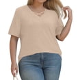 thumbnail image 5 of TQWQT Women's Plus Size Tops Fashion Plus Khaki Top V Neck Criss Cross Plus Size Tunic Tops Short Sleeves Dressy Casual Tunics Loose Fit Womens Clothing XL, 5 of 6