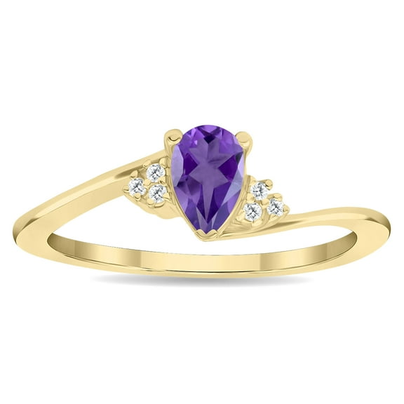 SZUL Women's Pear Shaped Amethyst and Diamond Tierra Ring in 10K Yellow Gold