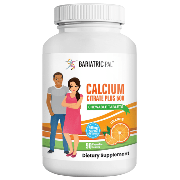 BariatricPal Calcium Citrate 500mg Chewable Tablets - Orange (Brand New!) Size: 1-Month Supply (90 Chewable Tablets)