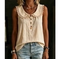 thumbnail image 5 of Collared Button Tank Top Women Lace Fashion Loose Sleeveless Casual Blouse Summer Outdoor Boho Shirt Tank Top, 5 of 8