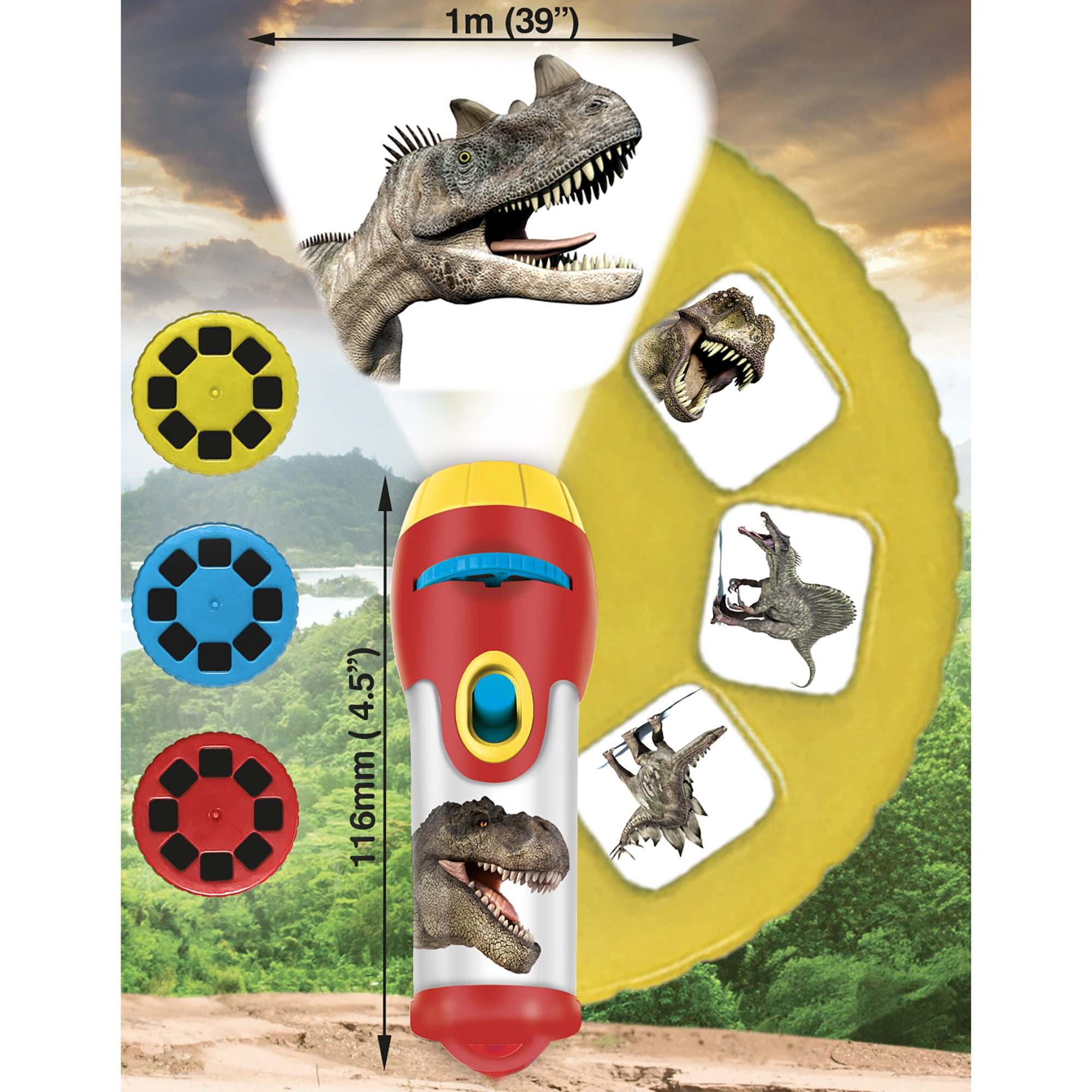 Natural History Museum: Dinosaur Torch & Projector - Handheld Flashlight & Image Casting Toy, 24 Color Themed Slide Images, 39" Projection, Kids 3+