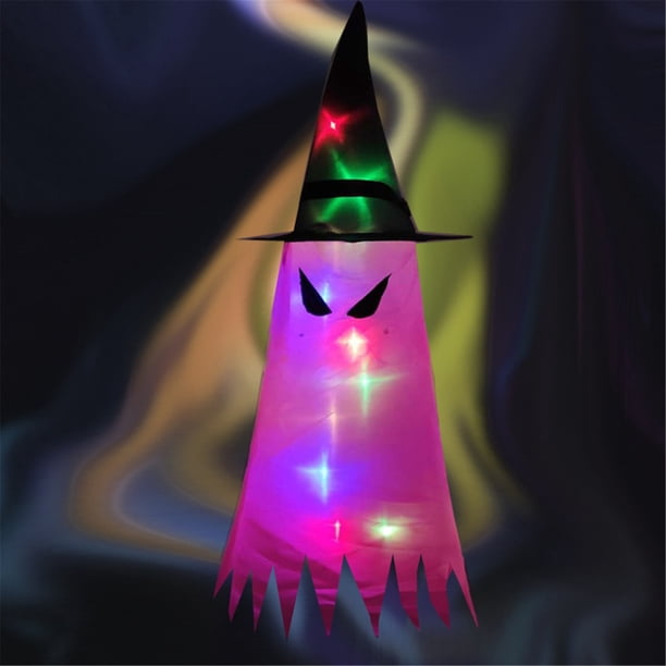Xihbxyly Lámpara Led con Forma de Sombrero de Bruja, Colgante Luminoso de Halloween, Diseño de Luz Colorida, Decoración para Fiestas En Interiores y Exteriores, Fácil de Instalar, Funciona con Pilas,