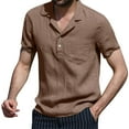 thumbnail image 2 of Busydd Mens Cotton Linen Shirts Short Sleeve Button Down Cuban Shirts Lighweight Turndown Collar Solid Color Shirt Casual Stylish Vacation Tops with Pocket, 2 of 7