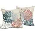 thumbnail image 2 of Blue Pink Pillow Covers 18x18 Flower White Gray Elegant Colored Throw Pillows Farmhouse Outdoor Decor for Home Living Room Sofa Bed Modern Floral Linen Square Cushion Case, Set of 2, 2 of 7
