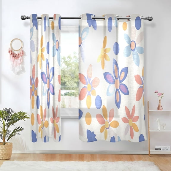 Yayeee Window Curtains Light Filtering 63"x42" Grommet Panel Pair Home Living Room Decor, Blue Retro Flower
