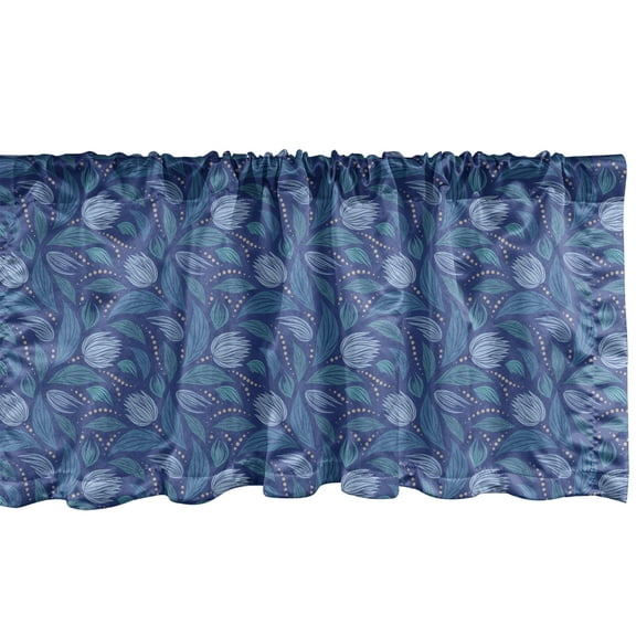 Floral Window Valance Pack of 2, Traditional Style Tulip Bouquets Blossoms Folk Flora Ornamental Motif, Rod Pocket Curtain Valances for Kitchen Bedroom, 54" X 12", Violet Blue and Teal, by Ambesonne