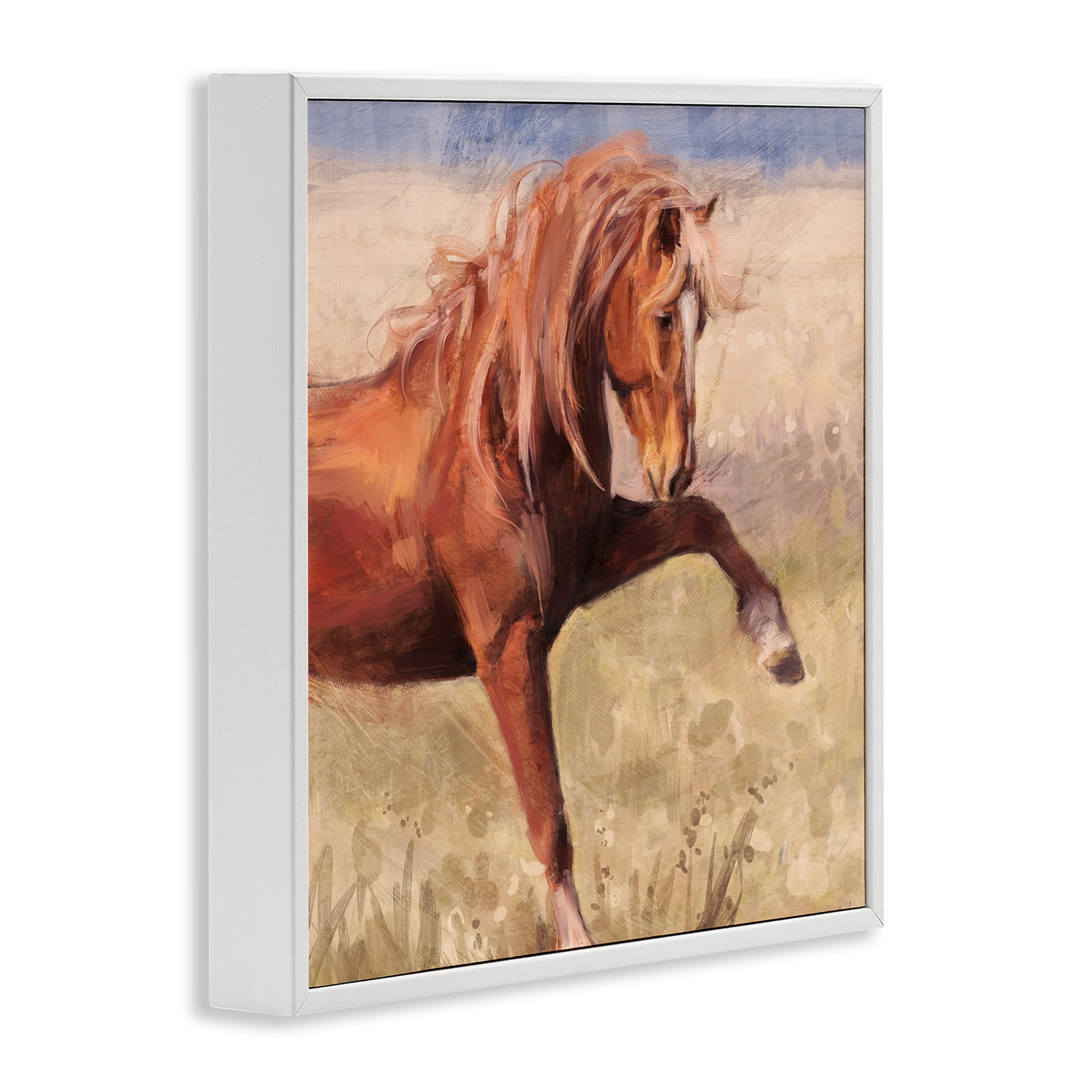 Stupell Industries The Red Stallion Portrait Animals & Insects Painting White Framed Art Print Wall Art, 17 x 17