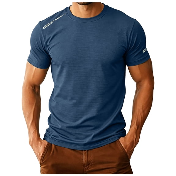 KPOPLK Men's Shirt Short Sleeve Quick Dry T-Shirt Summer Crewneck Basic Tee Mens Gym Active Running Top Dark Blue 9XL
