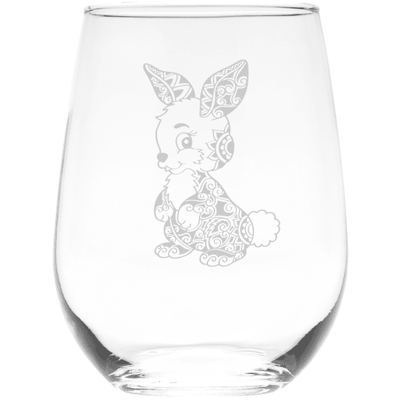 C&M Personal Gifts 17 oz Bunny Stemless Wine Glass - Rabbit Lover Gift (Style B2)