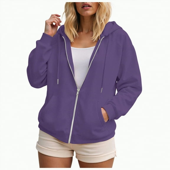 Towmus Oversized Zip Up Hoodie for Women Lightweight Plus Size Basic Zipper Hooded Sweatshirt Coat Y2K Jacket