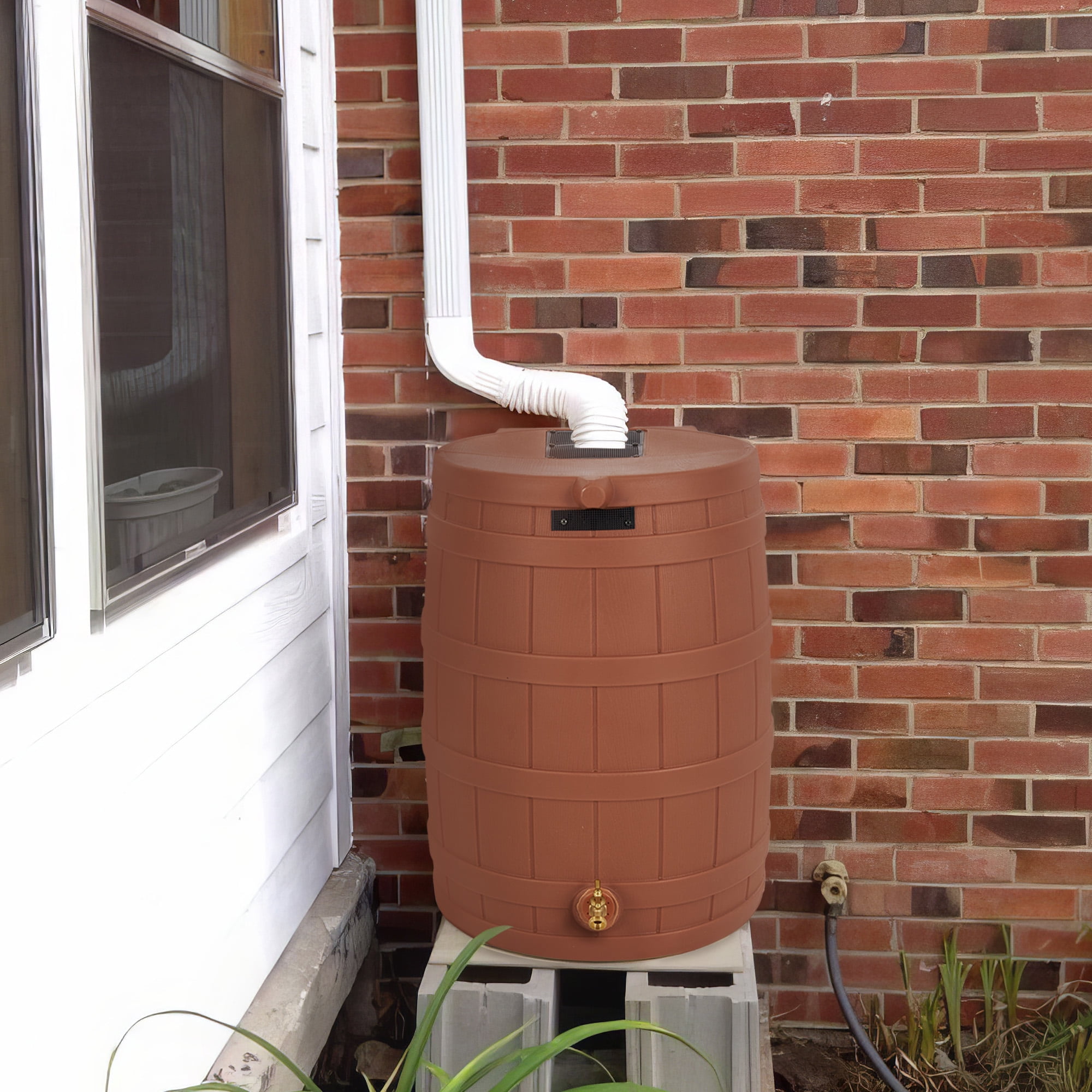 Good Ideas Rain Wizard 50 Gal Plastic Rain Barrel, Terra Cotta & 50' Soaker Hose