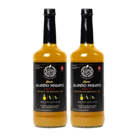 Crafted Cocktails JalapeƱo Pineapple Mix, 32 fl oz, 2 Pack | Pineapple, JalapeƱo & Lime Sweetened with Agave | 60 Calories per Serving | Margarita Mixer