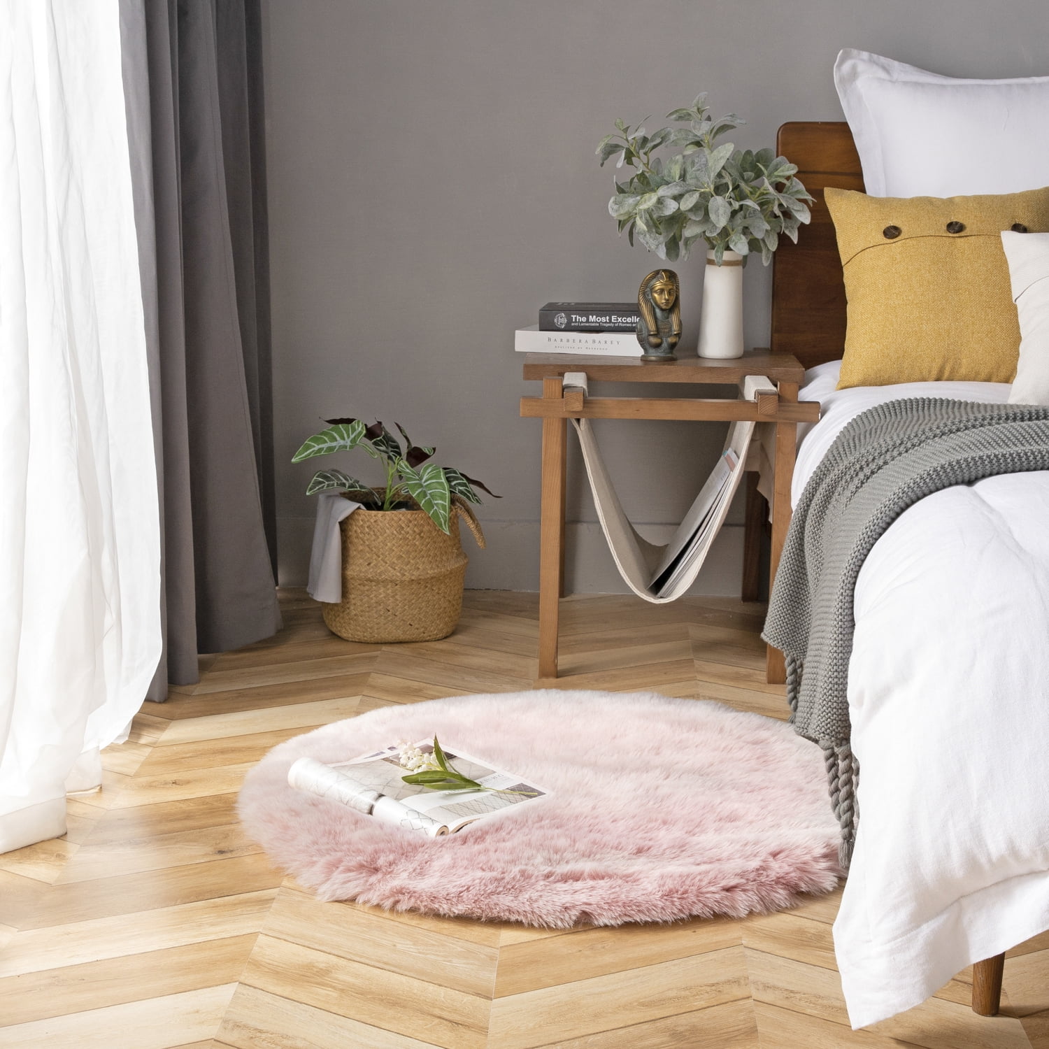 Phantoscope Ultra Soft Faux Fox Fur Series Decorative Indoor Area Rug 3 x 3 Feet Round, Pink with White Tip, 1 Pack