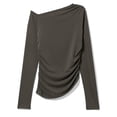thumbnail image 4 of ZAXARRA Women's Spring Summer Fitted Tops Long Sleeve Irregular Off Shoulder Ruched T-shirt, 4 of 9