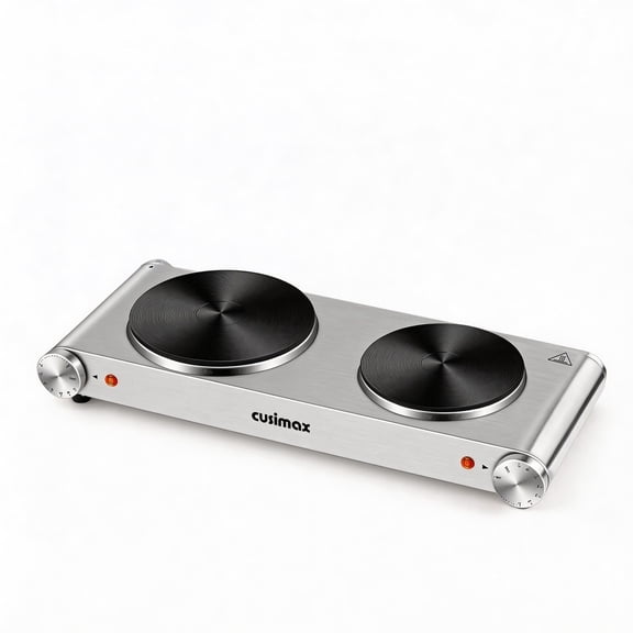 Cusimax 1800W Stainless Steel Electric Hot Plate Double Burner For Coking,Cast Iron Countertop Cooktop(Silver)
