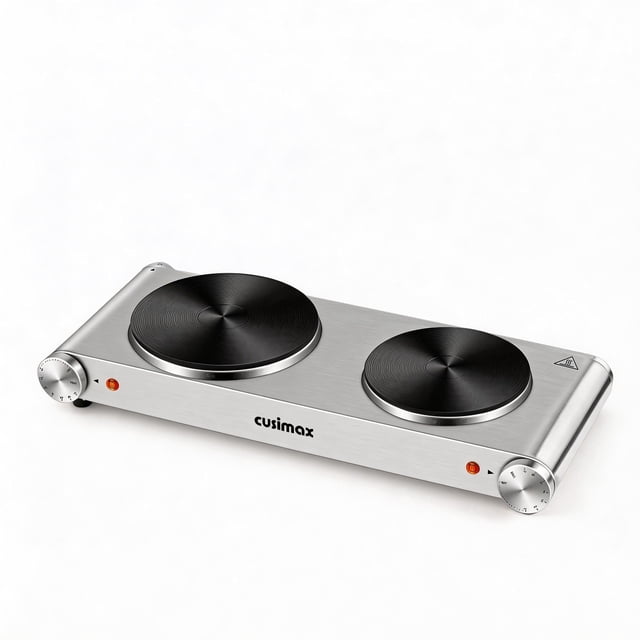 CUSIMAX 1800W Double Burner Hot Plate – Portable cast iron stove with powerful 1800W, fits all cookware, upgraded for easy cooking convenience.