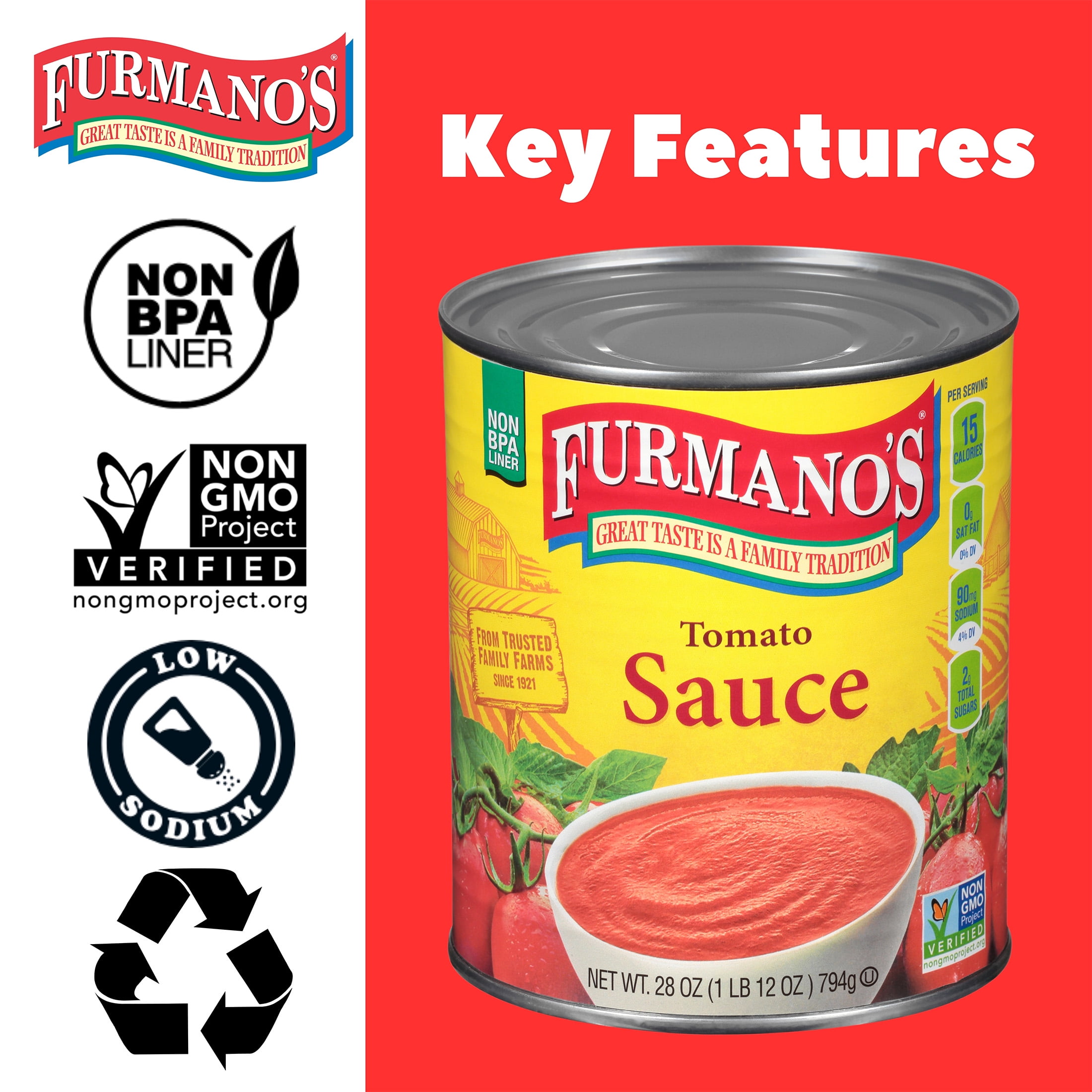 (2 pack) Furmano's Tomato Sauce, 28oz, Can