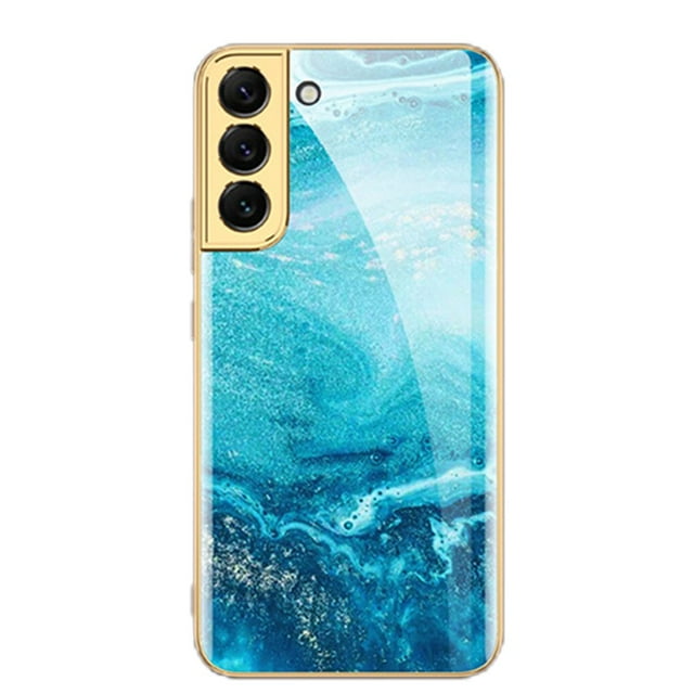 Full Cover Phone Case Tempered Glass Hard Printed Smartphone Bumper Case Cell Phone Covers Electroplated for S22/22Plus/Ultra Camera Protection Protective Galaxy S22 ULTRA Golden Thread