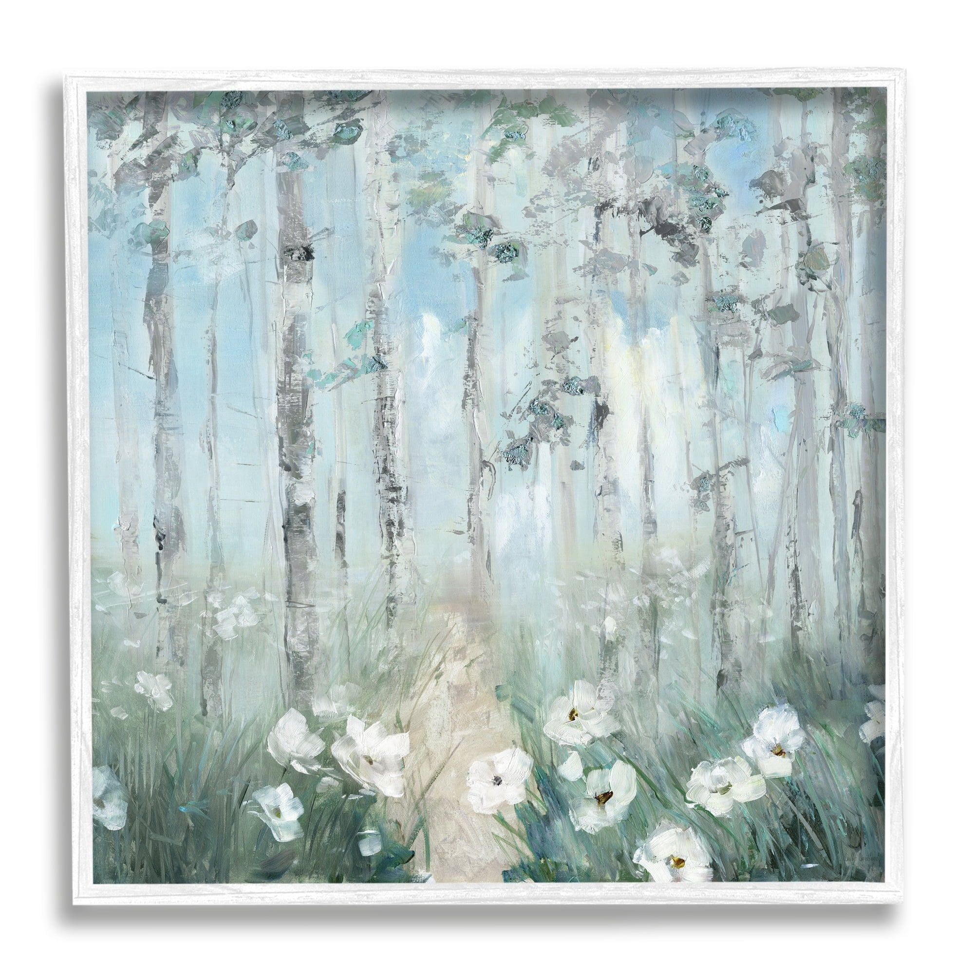 Stupell Industries White Flowers Blooming Forest Birch Trees Scenery Painting White Framed Art Print Wall Art, Design by Sally Swatland