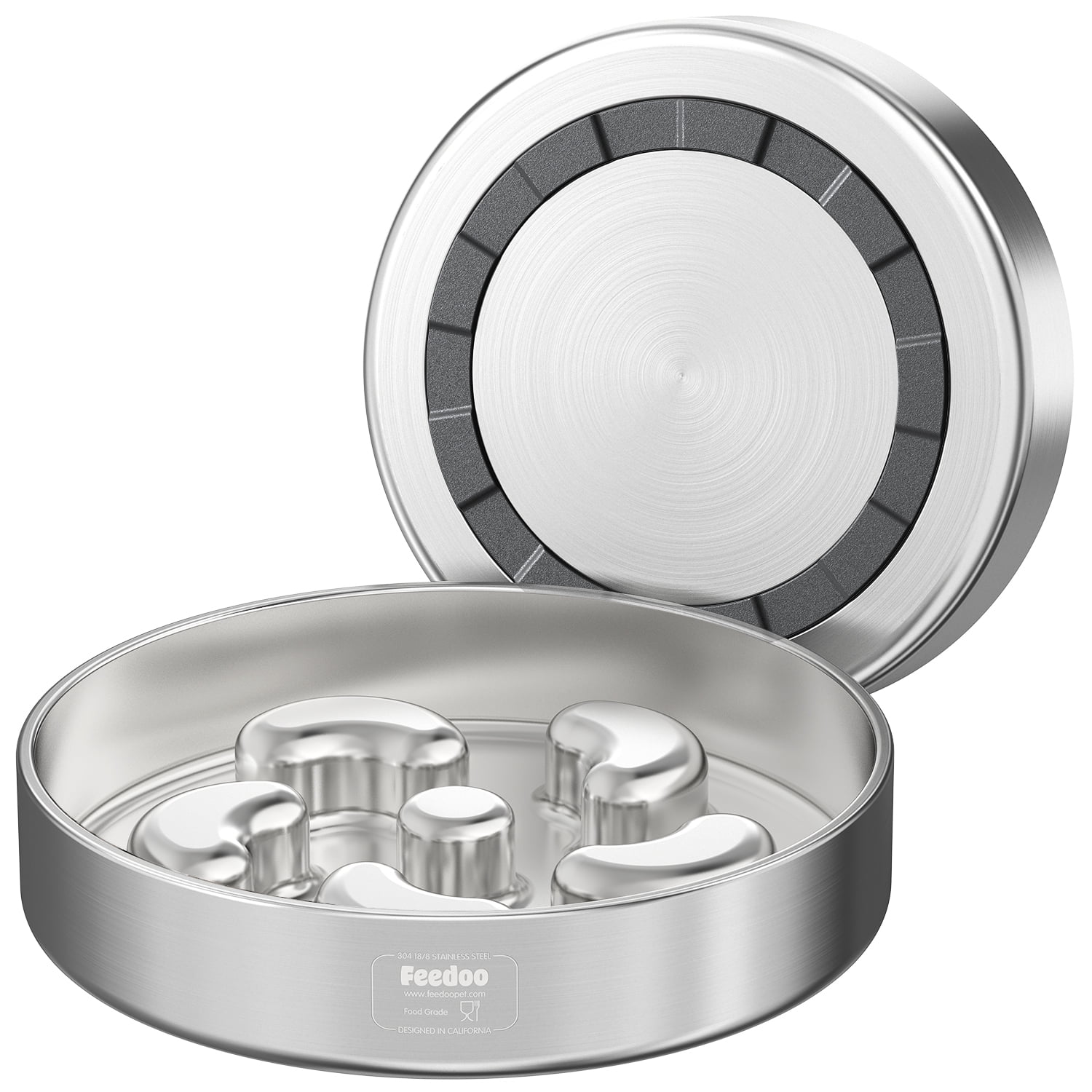 Feedoo 2-Cup Stainless Steel Slow Feeder Dog Bowl - Anti-Choking, Non-Slip Base, Dishwasher Safe (Medium Size)