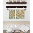 thumbnail image 3 of Teal Green Boho Floral Kitchen Dish Towels for Drying Dishes Set of 2, Vintage Abstract Art Ethnic Flowers Waffle Weave Microfiber Hand Tea Bathroom Towels Quick Dry & Absorbent Towel 15.7x23.6, 3 of 7