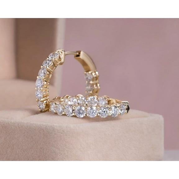 Huggie Hoop Earrings 14K Yellow Gold Plated 2Ct Round Cut Natural Moissanite